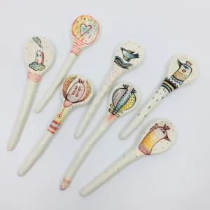 Porcelain Spoons with Birds or Flowers by Maria Moldovan