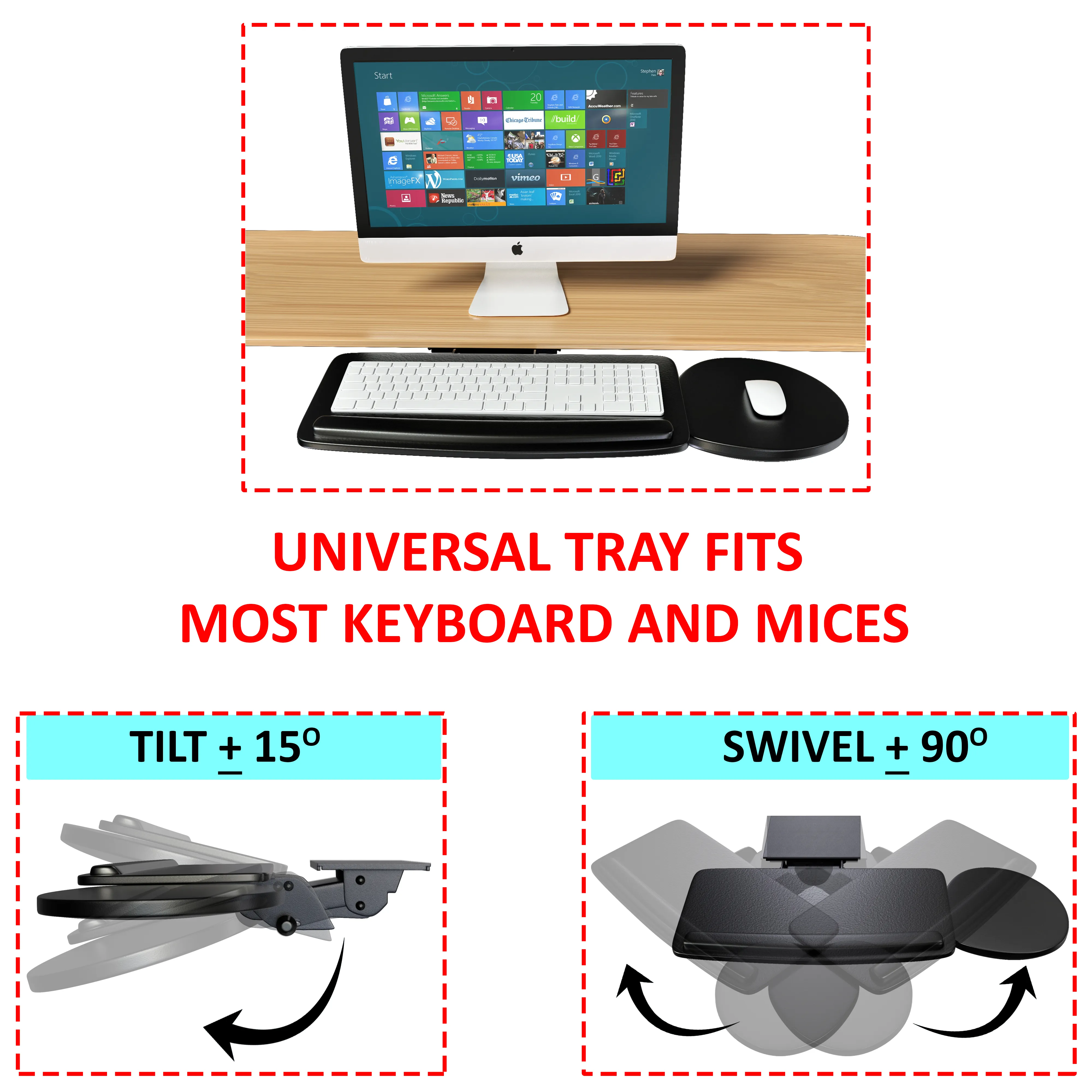 Premium Knob Adjusted Classic Style Adjustable Keyboard Tray AKT03