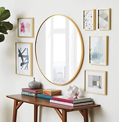 Quality Mirrors Round Wooden Decorative Big Large Royal Modern Round Wall Mount Mirror (24 x 24 inches, Silver), Framed