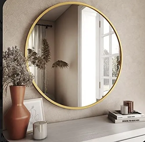 Quality Mirrors Round Wooden Decorative Big Large Royal Modern Round Wall Mount Mirror (24 x 24 inches, Silver), Framed