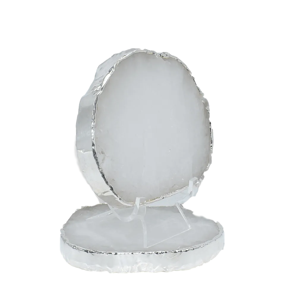Quartz Coasters with Silver Trim, Set of 2