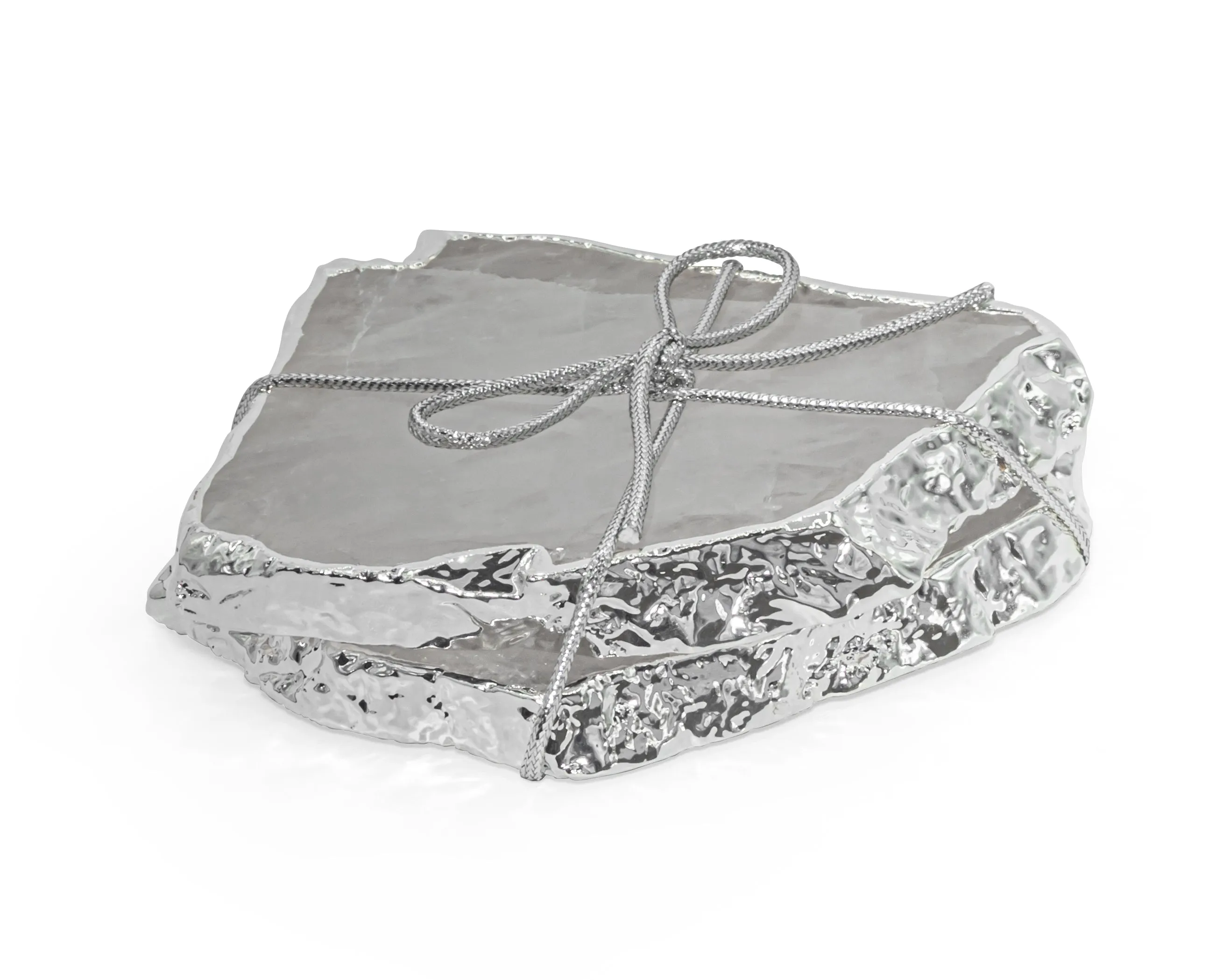 Quartz Coasters with Silver Trim, Set of 2