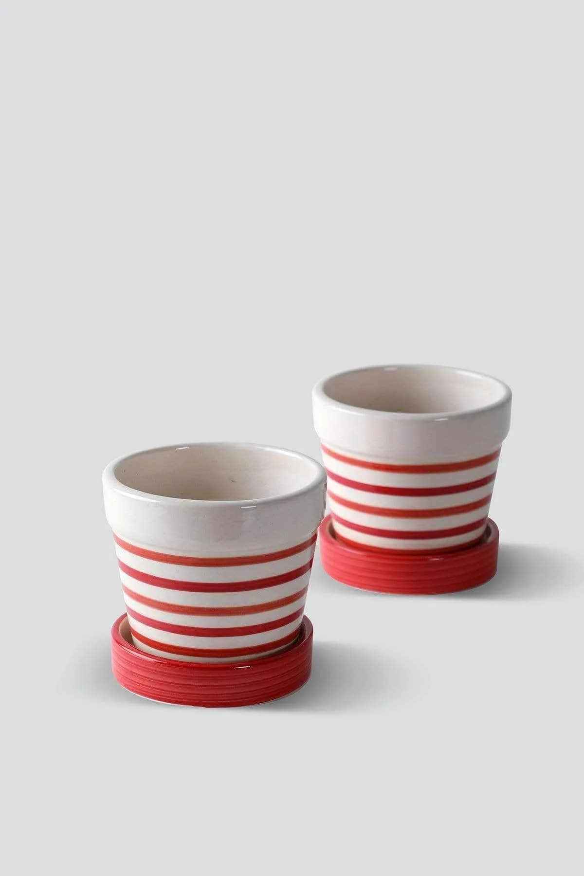 Red Earth Stripes Herb Planter With Tray (Set Of 2)