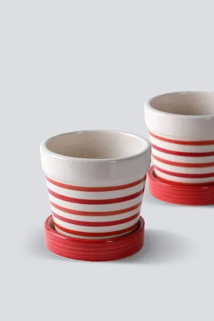 Red Earth Stripes Herb Planter With Tray (Set Of 2)