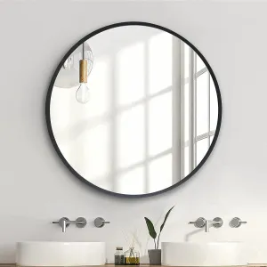 Rh Creations Round Mirror, 50x50 cm Metal Framed Wall Mirror, Large Bathroom Mirror, Circle Hanging Wall Mirror, Black Wall Mirror for Living Room Bedroom Entryway Decor.