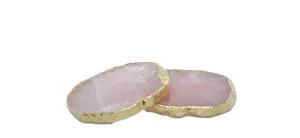 Rose Quartz Coasters with Gold Trim, Set of 2