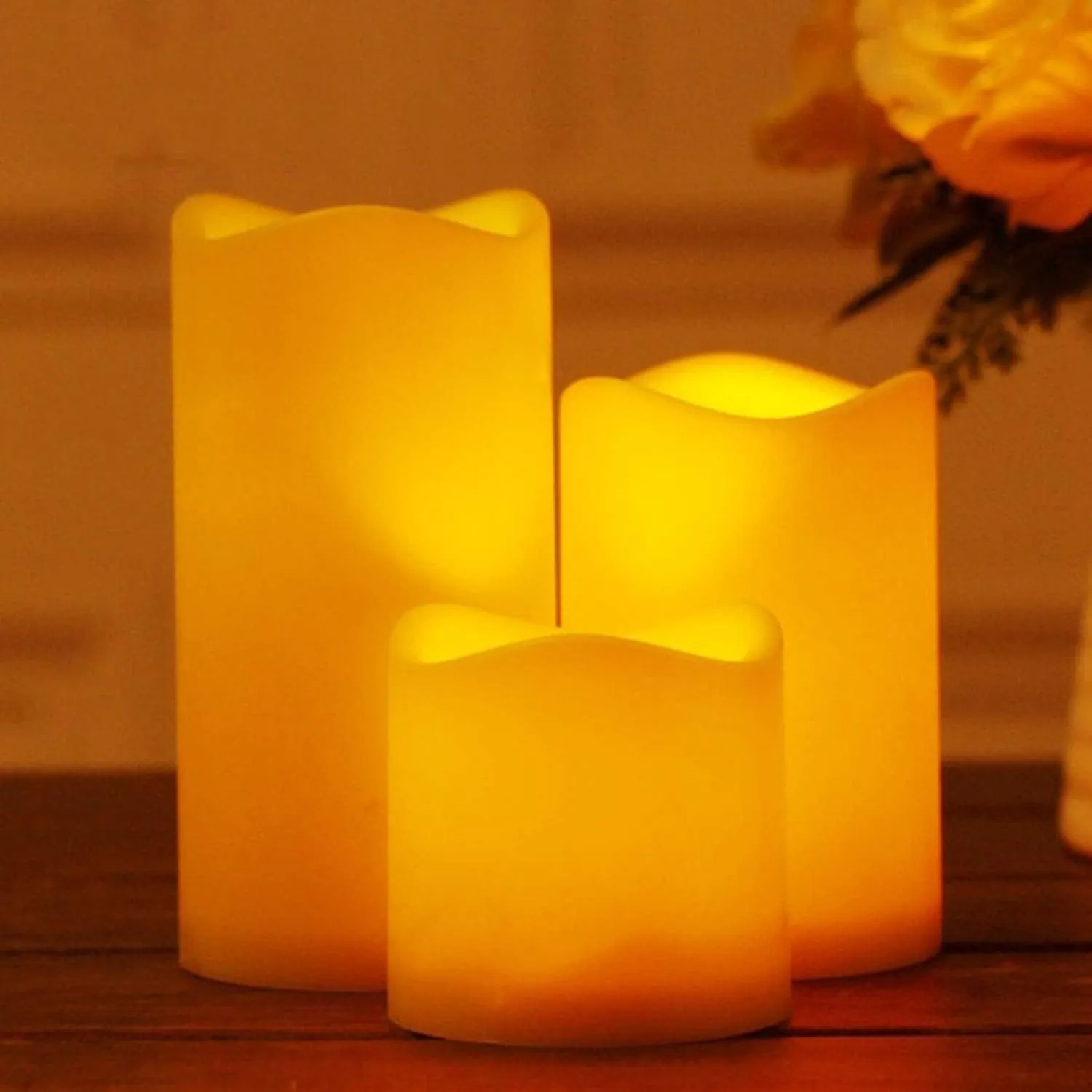 Saubhagya Global 3Pcs Set LED Wax Candle Warm White Flickering Light Christmas Party Wedding Decoration Floating Candle Light Bulb 3AAA Batteries Per Candle (Not Included)