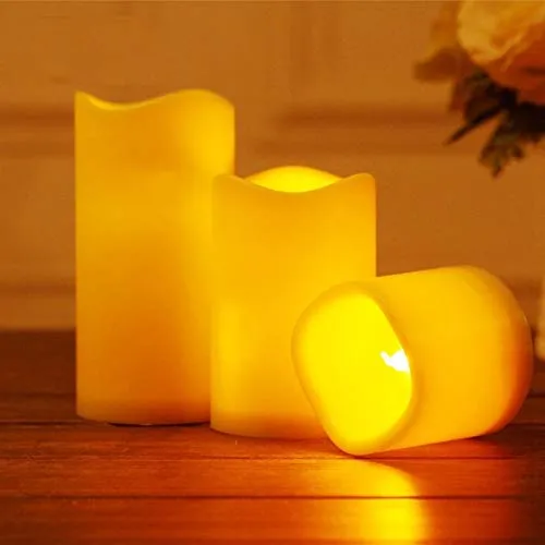 Saubhagya Global 3Pcs Set LED Wax Candle Warm White Flickering Light Christmas Party Wedding Decoration Floating Candle Light Bulb 3AAA Batteries Per Candle (Not Included)