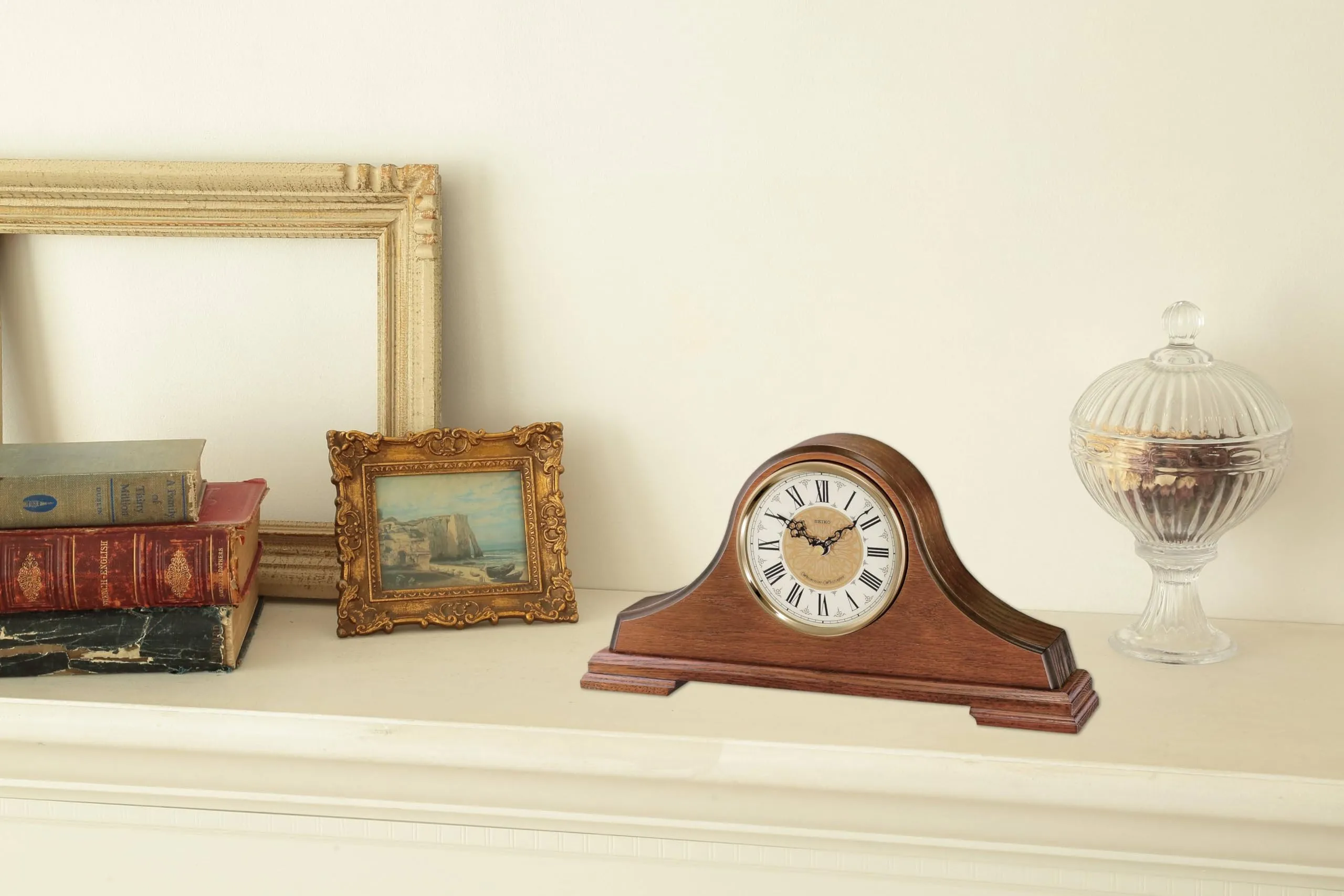 SEIKO Classic Table Top Brown Wooden English Numbers Table/Desk Clock for Study Room Home Office Desk Decoration Gifts (Size: 40 x 7.4 x 20.1 CM | Weight: 1700 gram)