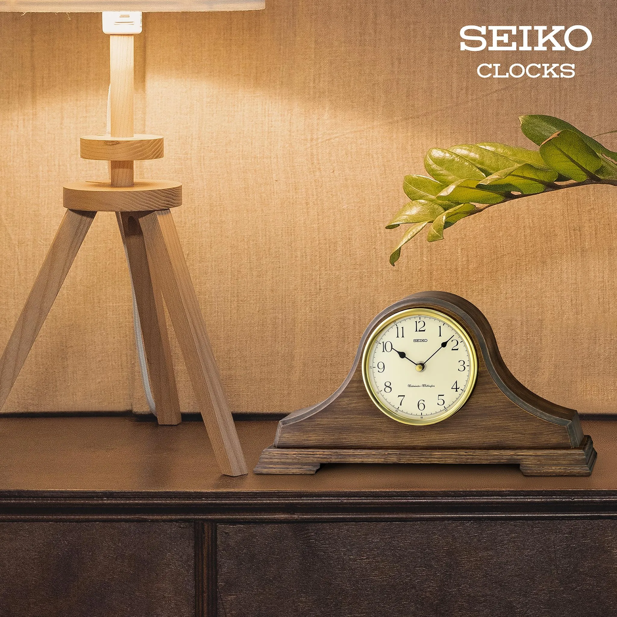 SEIKO Classic Table Top Brown Wooden English Numbers Table/Desk Clock for Study Room Home Office Desk Decoration Gifts (Size: 40 x 7.4 x 20.1 CM | Weight: 1700 gram)