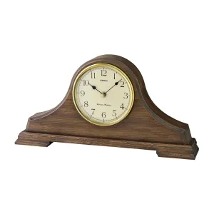 SEIKO Classic Table Top Brown Wooden English Numbers Table/Desk Clock for Study Room Home Office Desk Decoration Gifts (Size: 40 x 7.4 x 20.1 CM | Weight: 1700 gram)