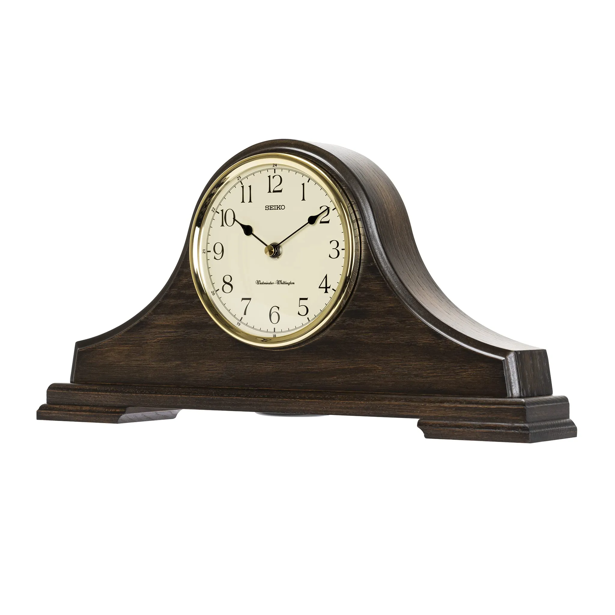 SEIKO Classic Table Top Brown Wooden English Numbers Table/Desk Clock for Study Room Home Office Desk Decoration Gifts (Size: 40 x 7.4 x 20.1 CM | Weight: 1700 gram)