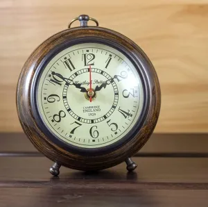 SLEPSY Handmade Antique Wooden Table Top Clock Desk Clock Nautical Style Roman Number Home & Office Study Living Room Decoration Gift Item (Brown)