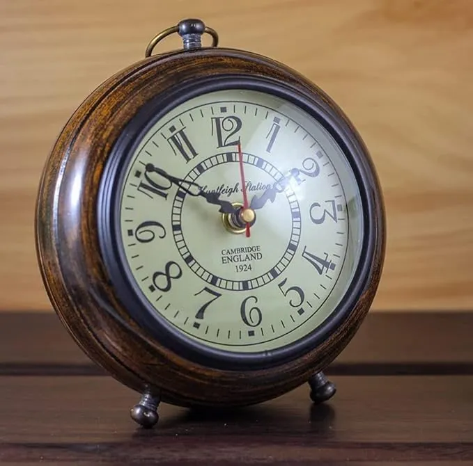 SLEPSY Handmade Antique Wooden Table Top Clock Desk Clock Nautical Style Roman Number Home & Office Study Living Room Decoration Gift Item (Brown)