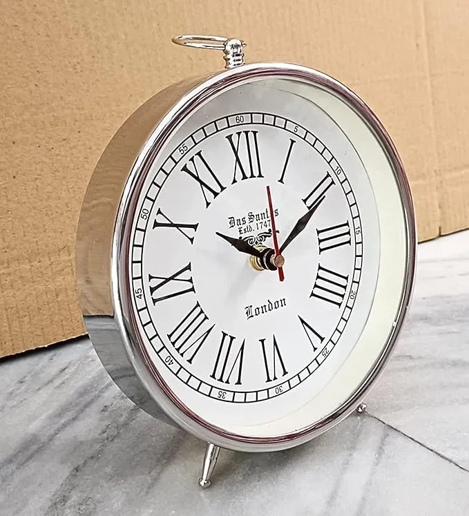 SLEPSY Handmade Table Top Clock Desk Clock Nautical Stayle Roman Number Beautiful Table Clock| Hanging Table Clock| Home & Office Bed Room Studio Decoration | 6 inch White | No TIK TIK