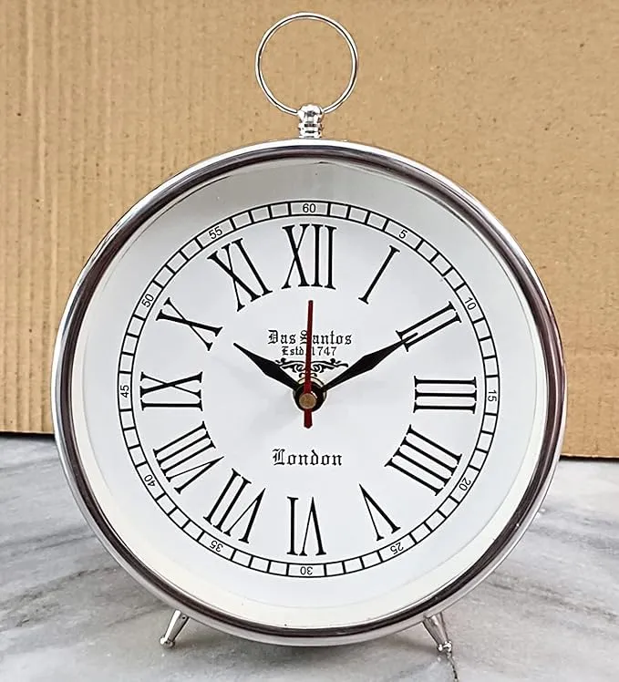 SLEPSY Handmade Table Top Clock Desk Clock Nautical Stayle Roman Number Beautiful Table Clock| Hanging Table Clock| Home & Office Bed Room Studio Decoration | 6 inch White | No TIK TIK