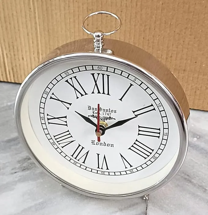SLEPSY Handmade Table Top Clock Desk Clock Nautical Stayle Roman Number Beautiful Table Clock| Hanging Table Clock| Home & Office Bed Room Studio Decoration | 6 inch White | No TIK TIK