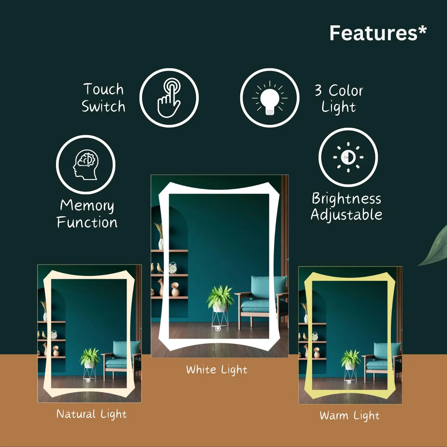 Sunsyze Bathroom Wall Mounted Rectangular Mirror with LED Light, 18x24 Inch Touch Sensor Led Mirror with 3 Color Lights (Warm   White   Natural Light) Brightness Adjustable