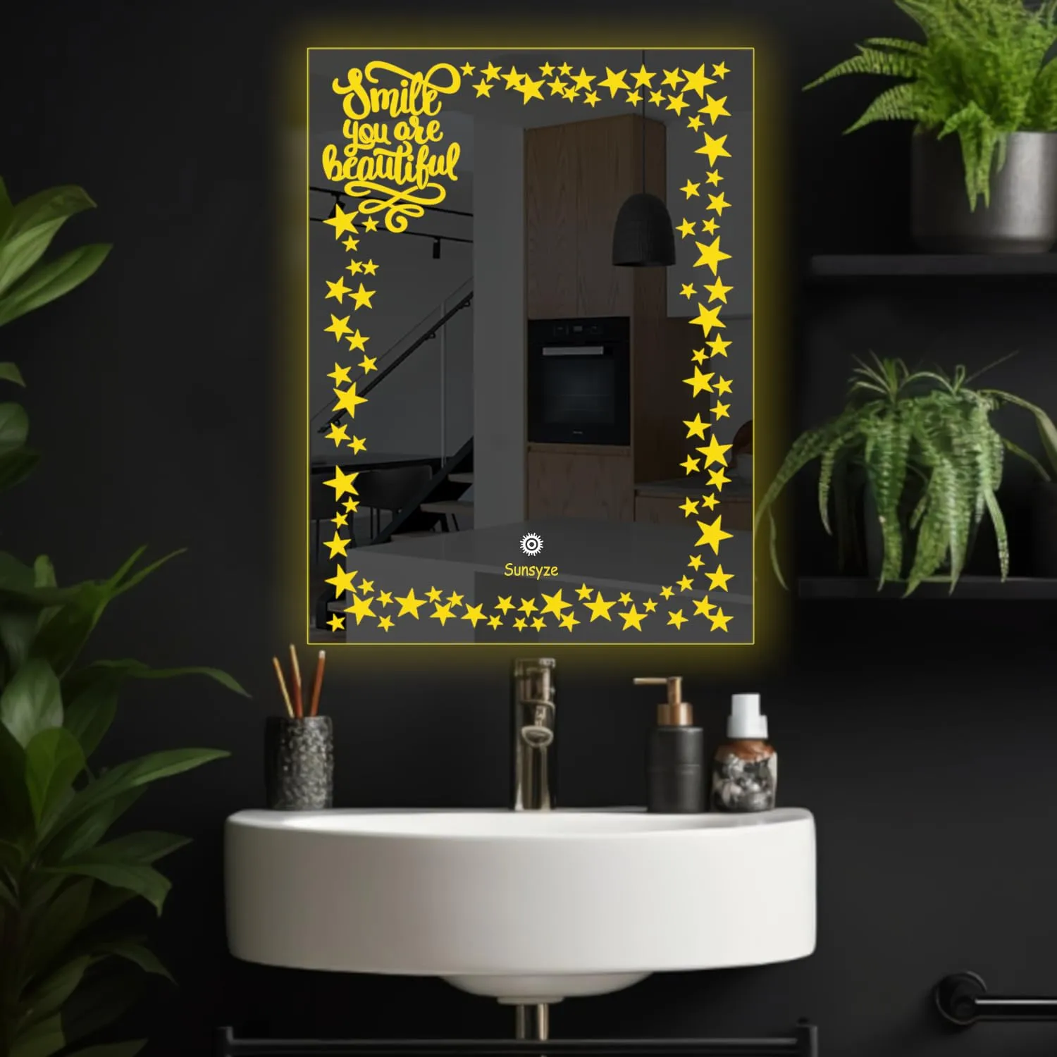 Sunsyze Modern Led Mirror for Bathroom & Bedroom, Styles Mirror with Light, Touch Sensor Controlled with 3 Colour Lights and Brightness Adjustable (18x24 Mirror Size)
