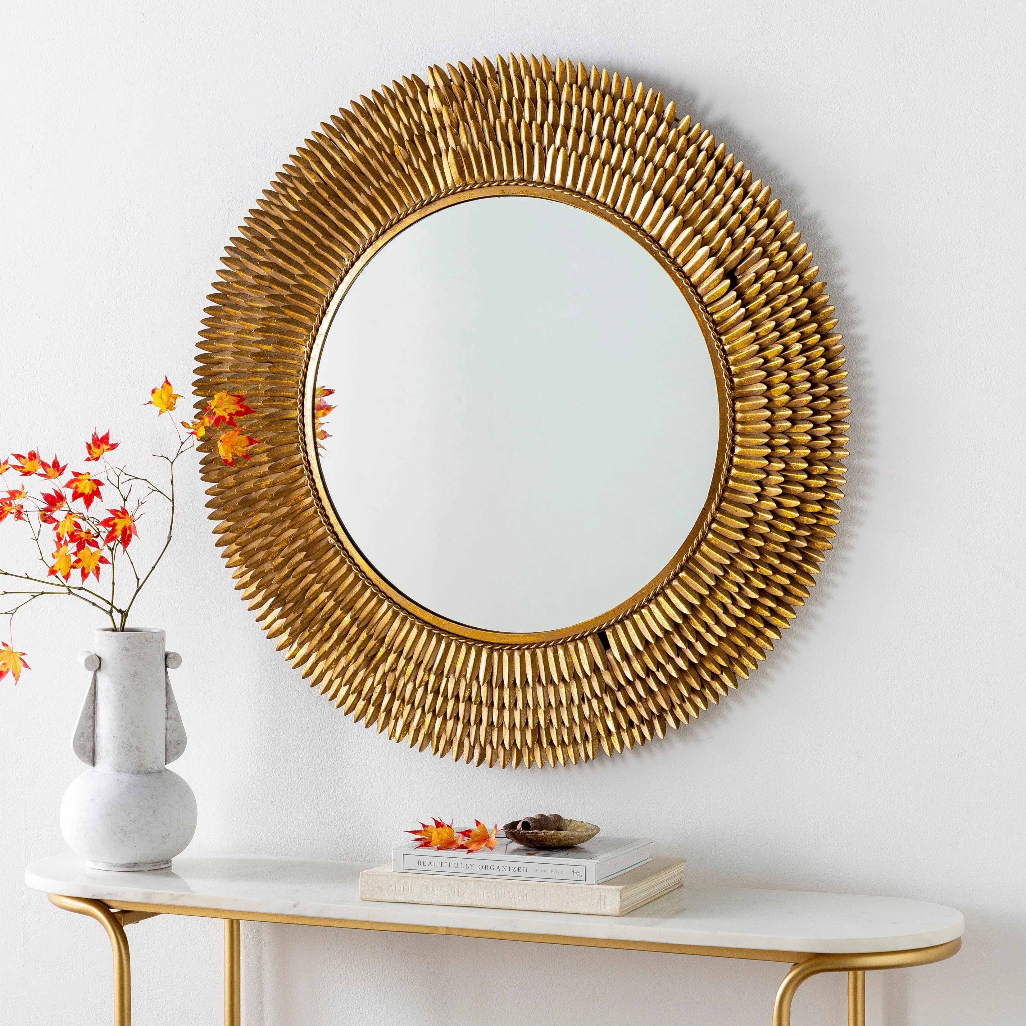SURYA - Anubis Old Gold 32" Round Decorative Wall Mirror - NUB001-3232