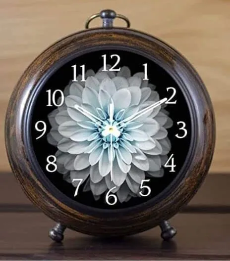 Table Clock Handicraft Wooden Antique Number 5.25 inch dial 4 inch Brown Colour Table Clock