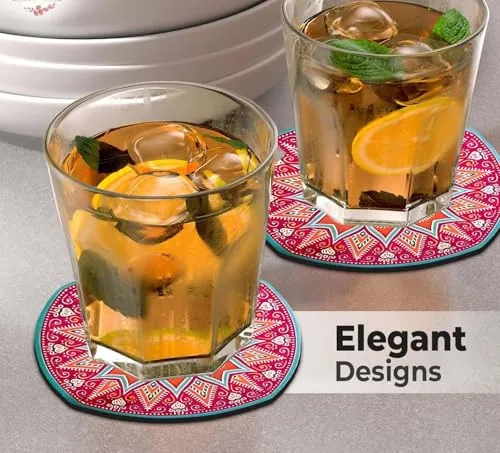 Tea Coasters Set of 6, Beautiful Design with Stand for Tea Cups, Coffee Mugs, and Glasses, Ideal for Diwali Gifting (Jaypore)