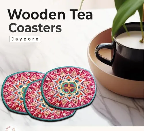 Tea Coasters Set of 6, Beautiful Design with Stand for Tea Cups, Coffee Mugs, and Glasses, Ideal for Diwali Gifting (Jaypore)