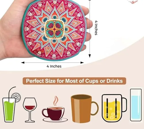 Tea Coasters Set of 6, Beautiful Design with Stand for Tea Cups, Coffee Mugs, and Glasses, Ideal for Diwali Gifting (Jaypore)
