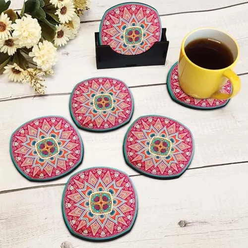 Tea Coasters Set of 6, Beautiful Design with Stand for Tea Cups, Coffee Mugs, and Glasses, Ideal for Diwali Gifting (Jaypore)