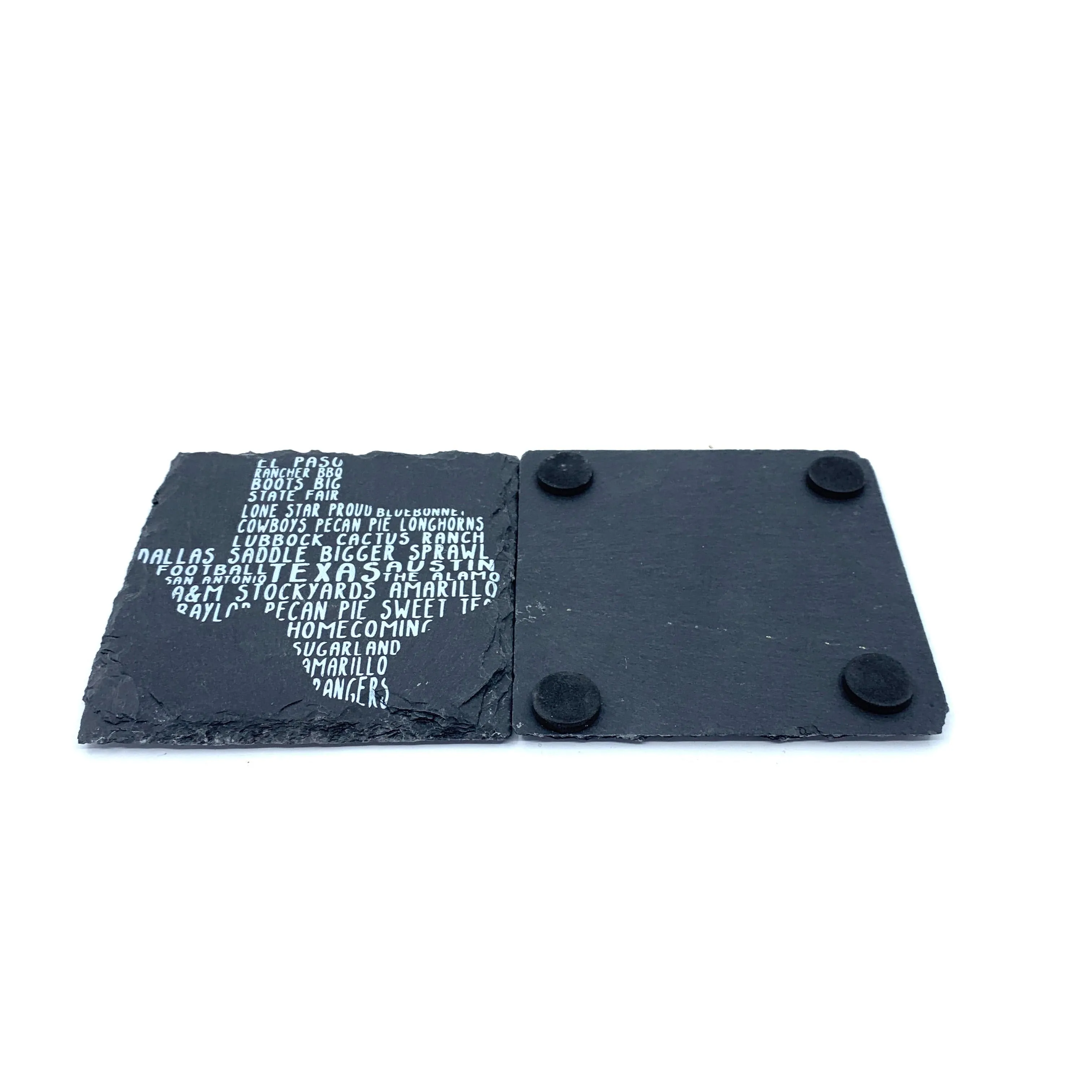 Texas Word Art Black Slate Coaster Set