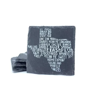 Texas Word Art Black Slate Coaster Set