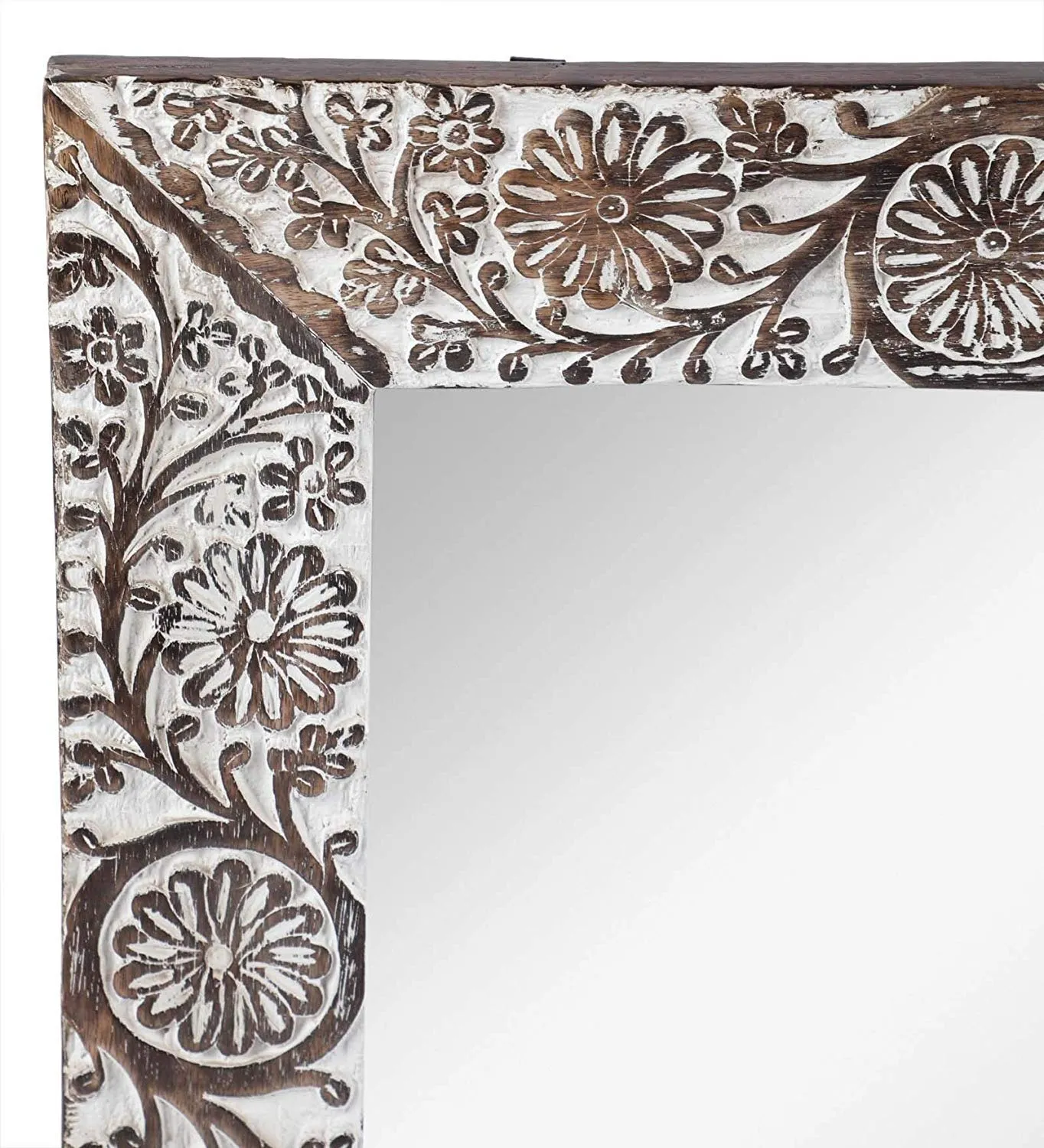 THE URBAN STORE Decorative & Hand Crafted Distressed White Finished Wooden Wall Mirror for Living Room, Bedroom, Hallway, Office (18x18-inch)