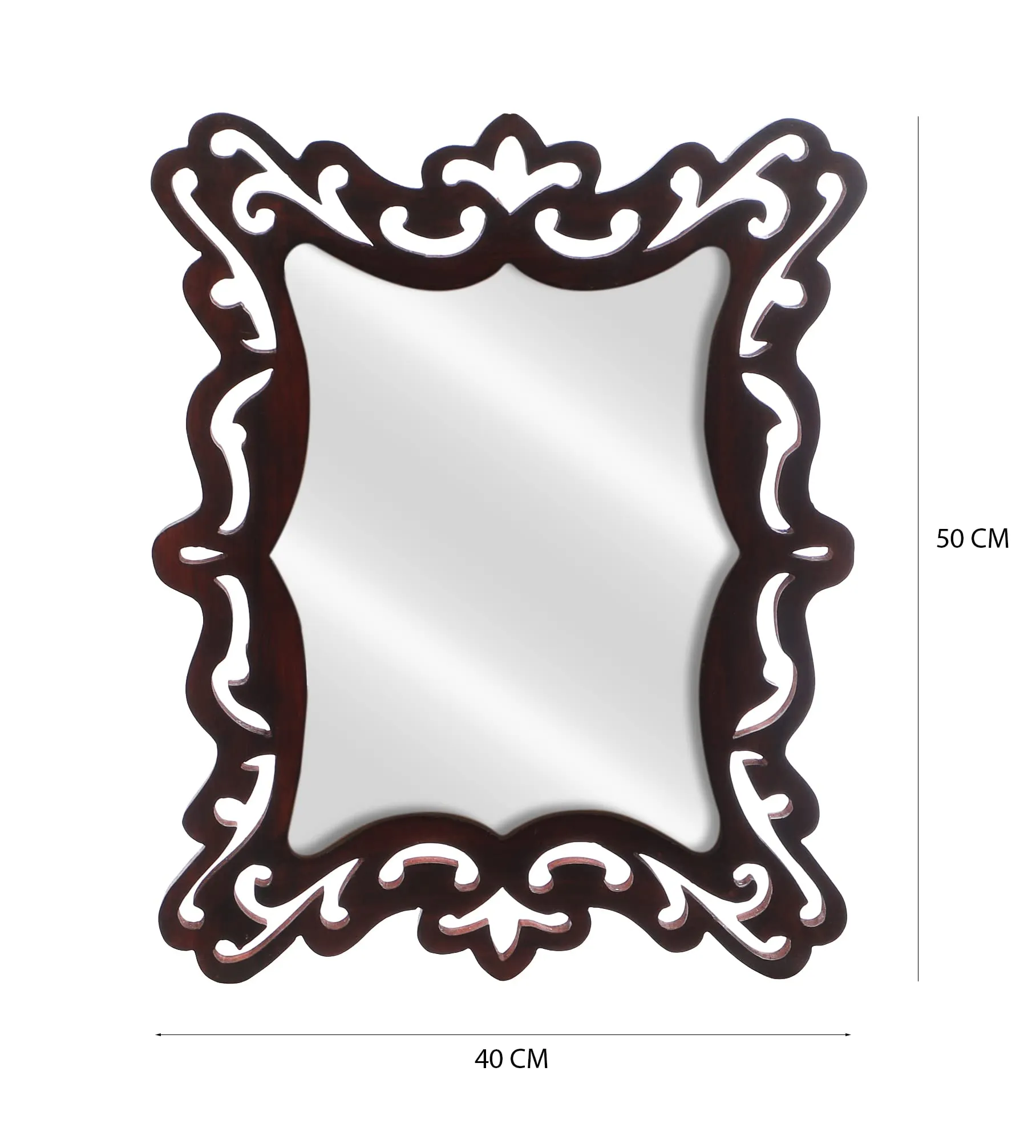 THE URBAN STORE Decorative & Handcrafted Wooden Wall Mirror for Living Room, Bedroom, Washroom, Kids Room, Office, 20 Inch x 16 Inch (Brown)