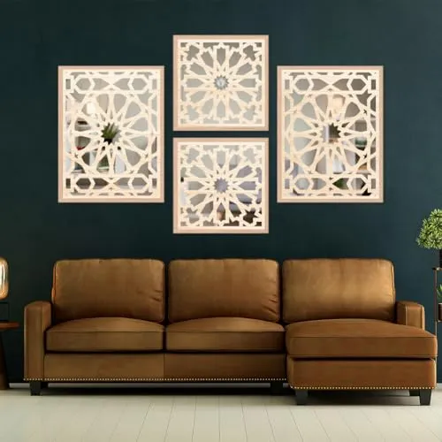 The WoWart Modern Wooden Handicrafted Wall Mirror Frames - Rectangular Hanging Wall Mounted Vanity Mirror/Framed Wall Mirror Hanging Wood Art for Home Decoration (WDJ-BB-1.39, 10x10/10X10 inches)