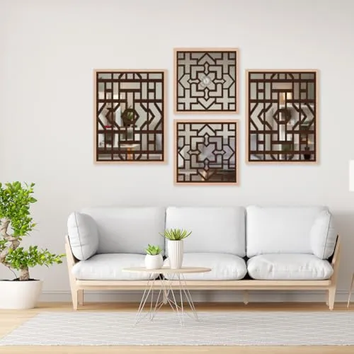 The WoWart Modern Wooden Handicrafted Wall Mirror Frames - Rectangular Hanging Wall Mounted Vanity Mirror/Framed Wall Mirror Hanging Wood Art for Home Decoration (WDJ-BC-1.5, 10x13/10x10 inches)