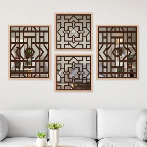 The WoWart Modern Wooden Handicrafted Wall Mirror Frames - Rectangular Hanging Wall Mounted Vanity Mirror/Framed Wall Mirror Hanging Wood Art for Home Decoration (WDJ-BC-1.5, 10x13/10x10 inches)