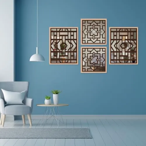 The WoWart Modern Wooden Handicrafted Wall Mirror Frames - Rectangular Hanging Wall Mounted Vanity Mirror/Framed Wall Mirror Hanging Wood Art for Home Decoration (WDJ-BC-1.5, 10x13/10x10 inches)