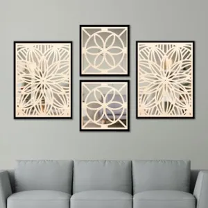 The WoWart Wooden Wall Mirror Decor Panel for Living Room and Bedroom | Decorative Hanging Mirror with Wooden Jharokha Frame, Square, Framed for Home Decor (WDJ-BLB-1.18, 13x19 inches / 13x13 inches)