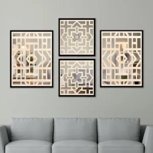The WoWart Wooden Wall Mirror Decor Panel for Living Room and Bedroom | Decorative Hanging Mirror with Wooden Jharokha Frame, Square, Framed for Home Decor (WDJ-BLB-1.5, 10X13 inches / 10x10 inches)