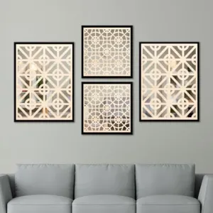 The WoWart Wooden Wall Mirror Decor Panel for Living Room and Bedroom | Decorative Hanging Mirror with Wooden Jharokha Frame, Square, Framed for Home Decor (WDL-BLB-1.21, 10x13 inches / 10x10 inches)