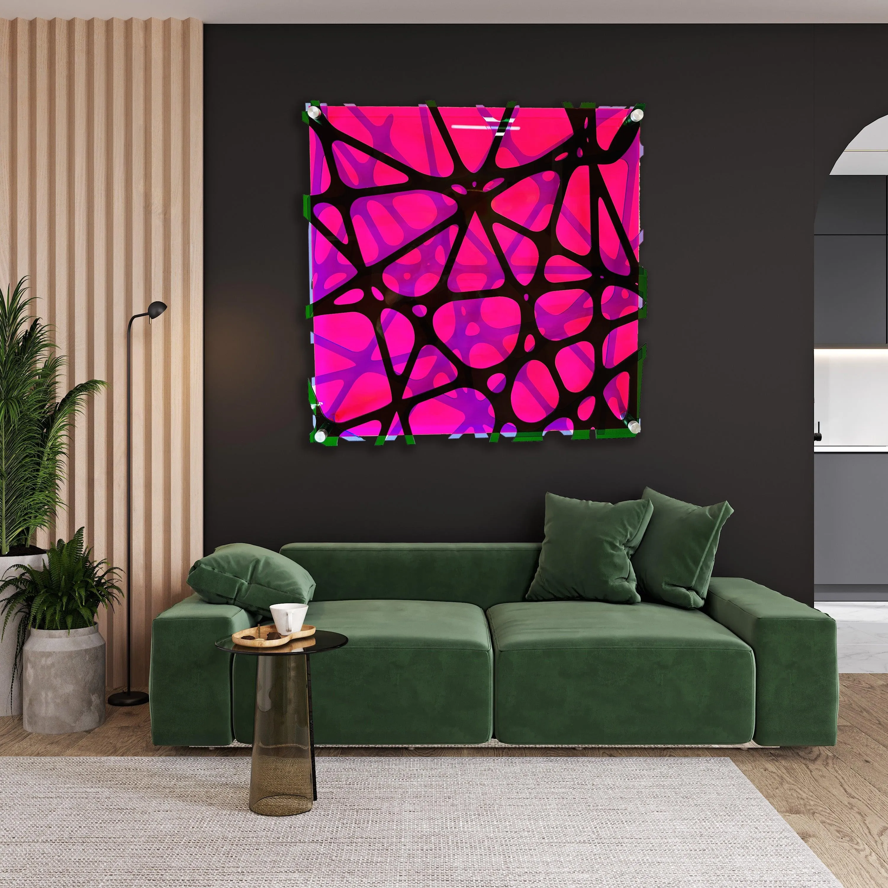 Triple Net 3D Wall Sculpture Transparent Acrylic Geometric Pink Wall Art
