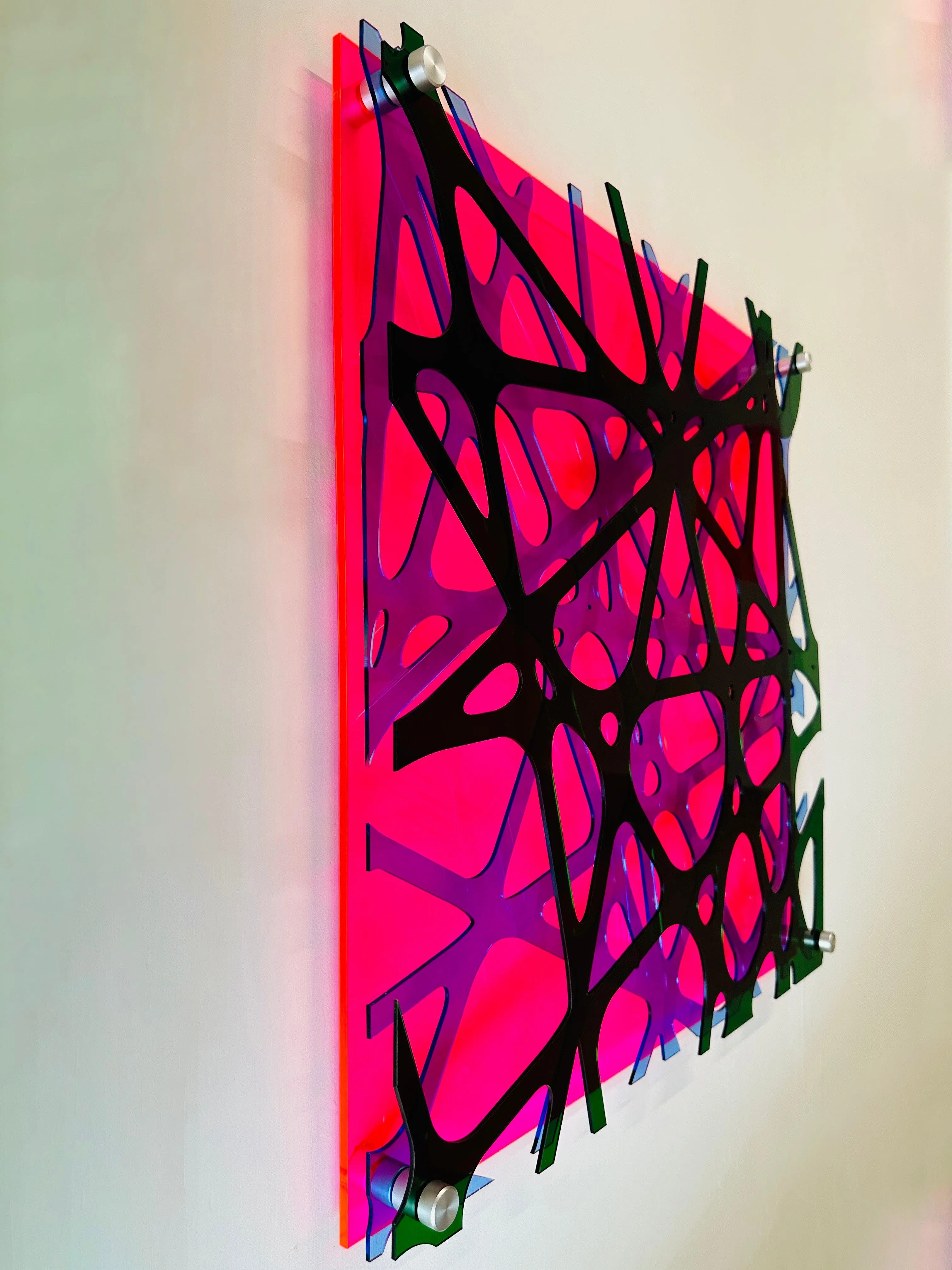 Triple Net 3D Wall Sculpture Transparent Acrylic Geometric Pink Wall Art
