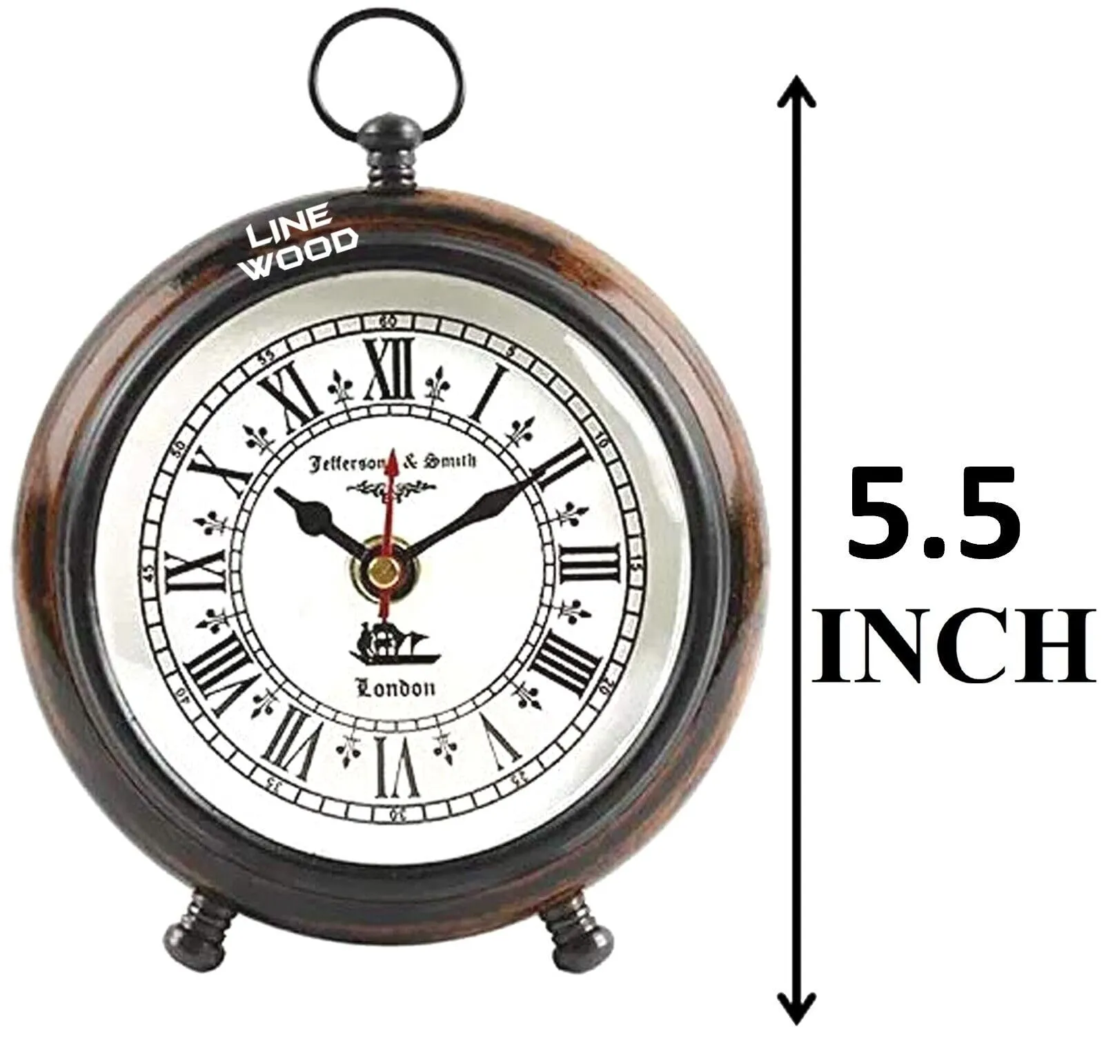 Unique Antique Collection - Handmade Antique Wooden 5" Table Top Clock Desk Clock London Style Hanging Clock Home & Office, Bed Room, Decor Gift (White)