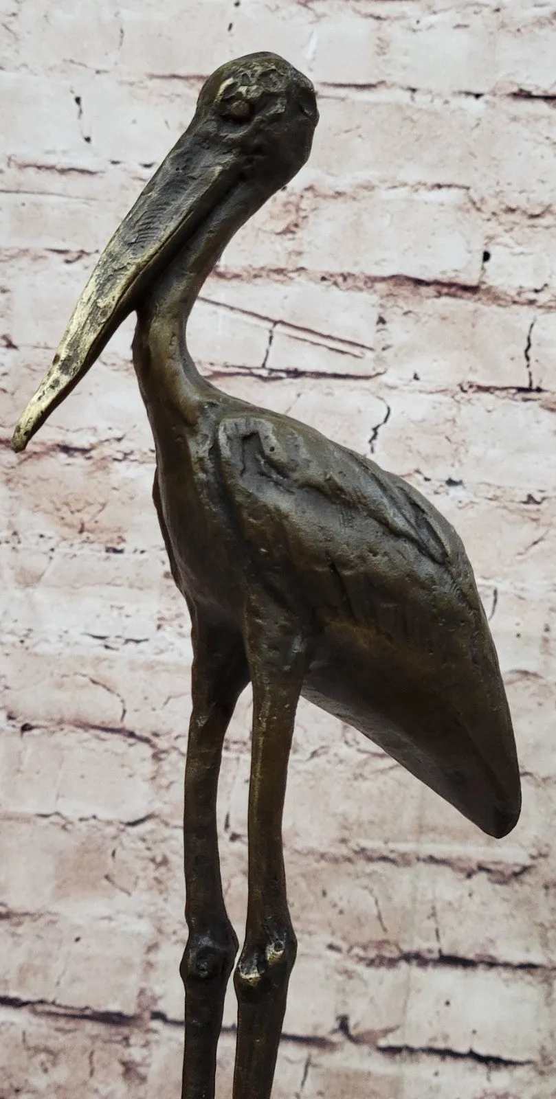 VINTAGE BRONZE OR BRASS CRANE/STORK SCULPTURE--FINELY DETAILED-GREAT PATINA ART