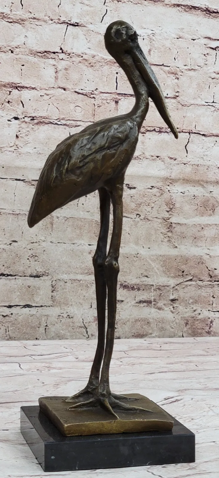 VINTAGE BRONZE OR BRASS CRANE/STORK SCULPTURE--FINELY DETAILED-GREAT PATINA ART