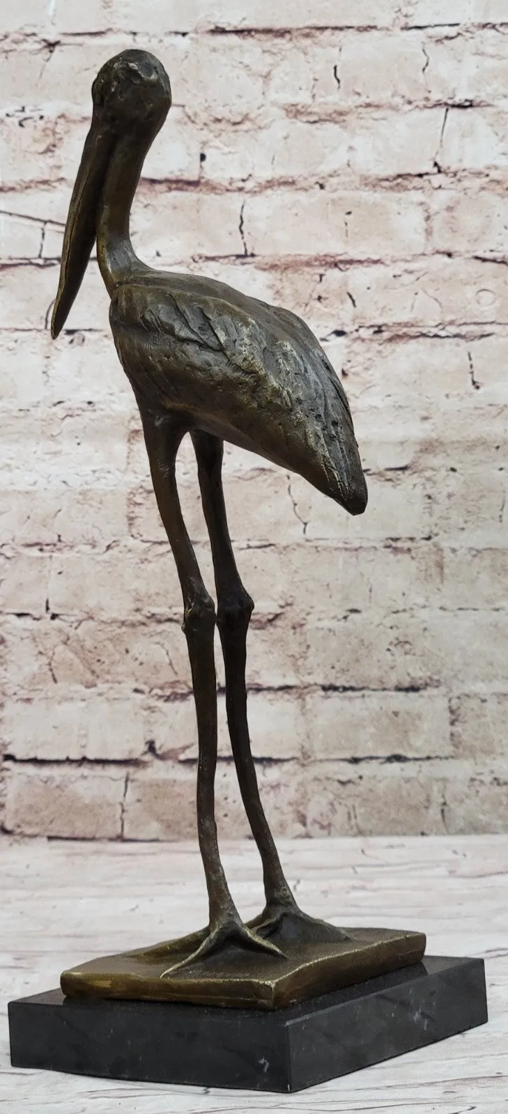 VINTAGE BRONZE OR BRASS CRANE/STORK SCULPTURE--FINELY DETAILED-GREAT PATINA ART