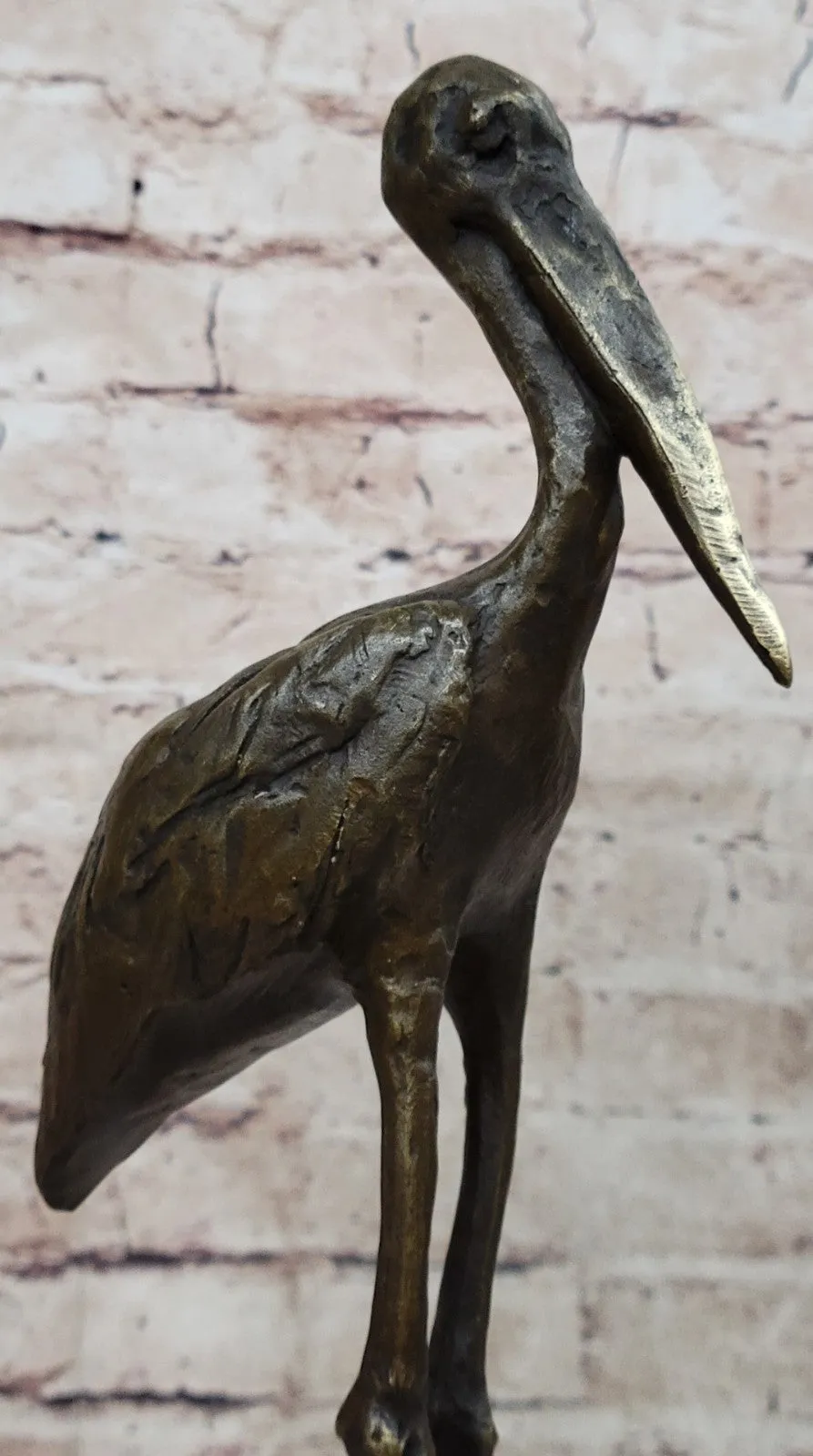 VINTAGE BRONZE OR BRASS CRANE/STORK SCULPTURE--FINELY DETAILED-GREAT PATINA ART