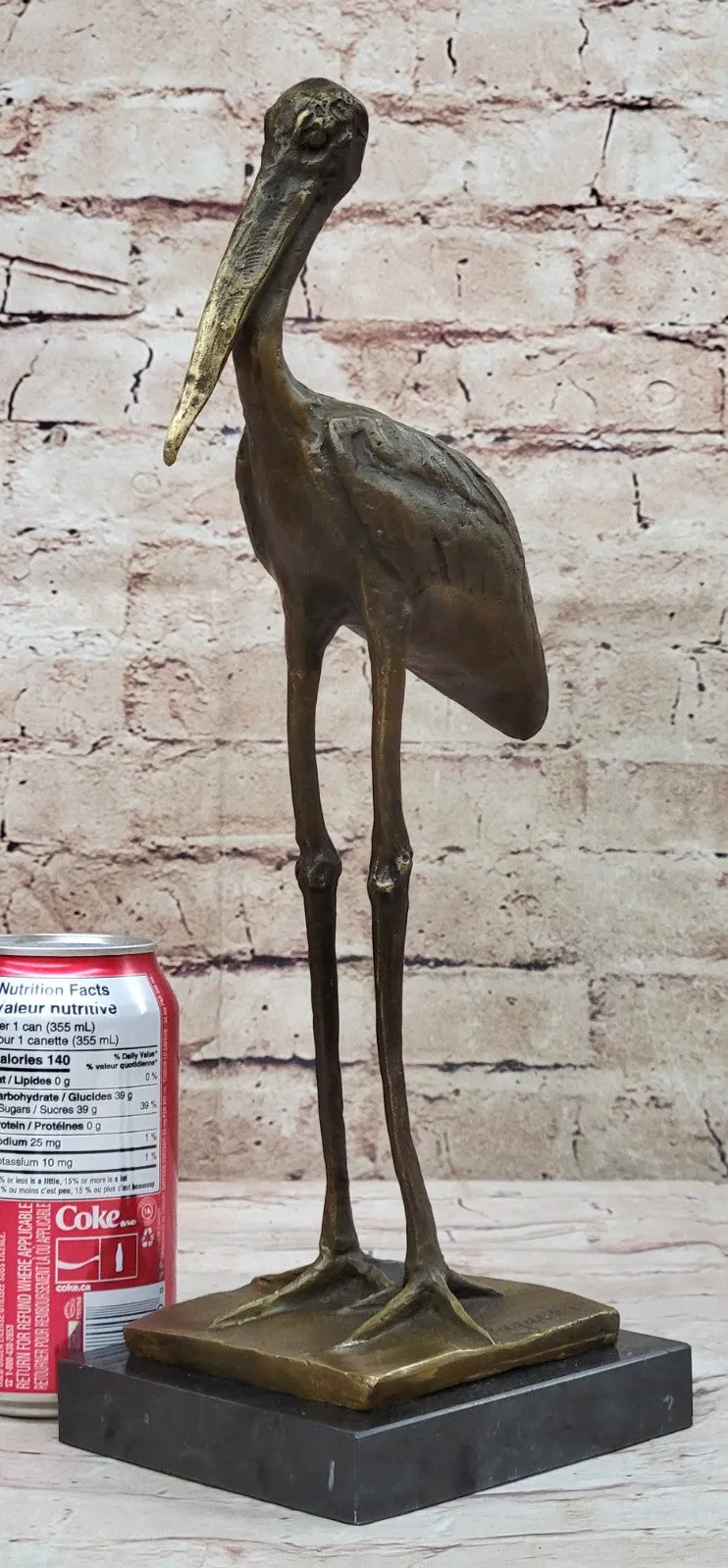 VINTAGE BRONZE OR BRASS CRANE/STORK SCULPTURE--FINELY DETAILED-GREAT PATINA ART