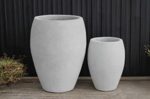 White Gravel Matte Finish Tall Ceramic Planters - Set of 2