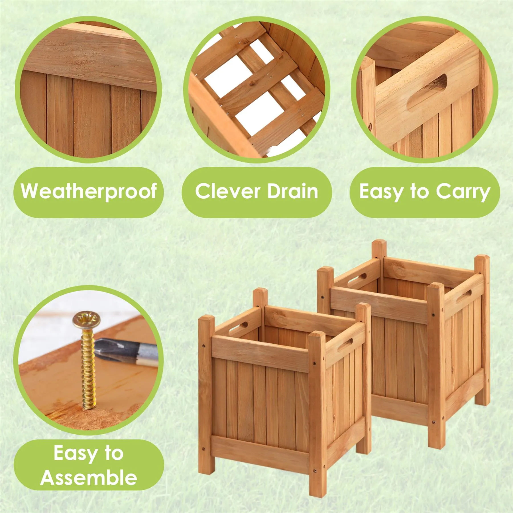 Wooden Planters Square Set of 2